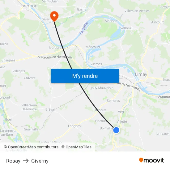 Rosay to Giverny map