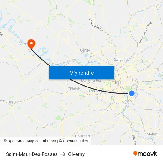 Saint-Maur-Des-Fosses to Giverny map