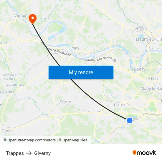 Trappes to Giverny map