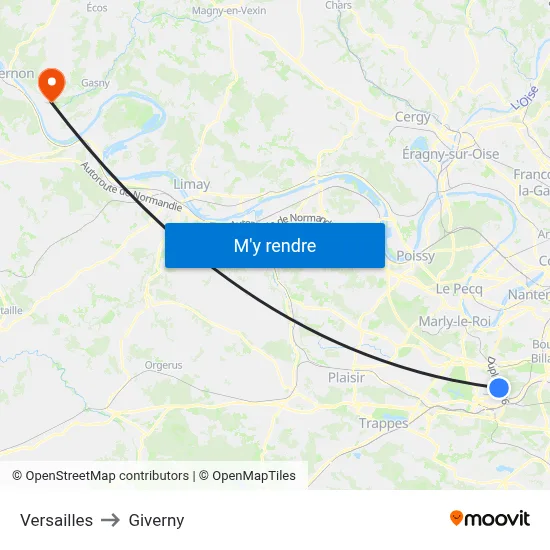 Versailles to Giverny map