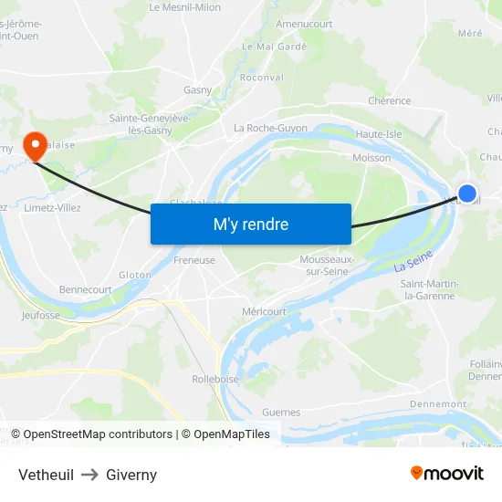 Vetheuil to Giverny map
