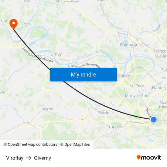 Viroflay to Giverny map