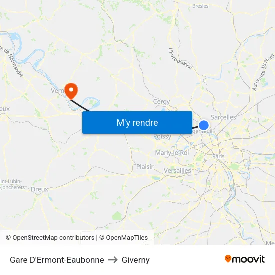 Gare D'Ermont-Eaubonne to Giverny map