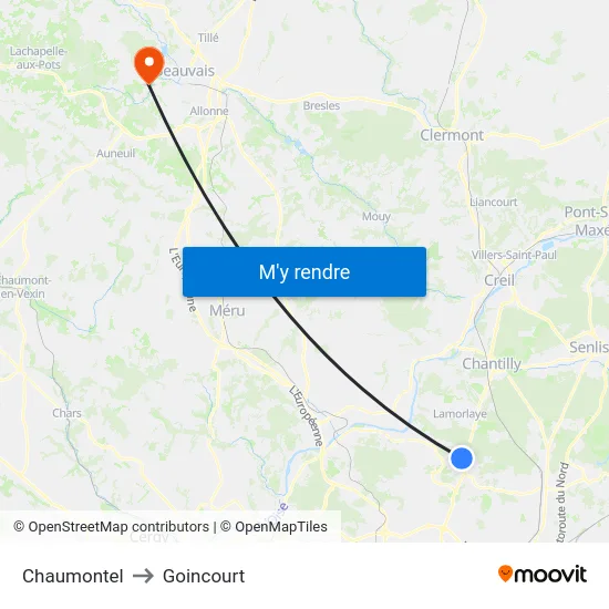 Chaumontel to Goincourt map