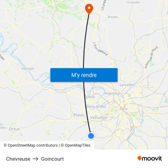 Chevreuse to Goincourt map