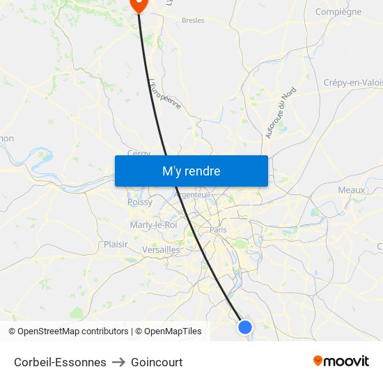 Corbeil-Essonnes to Goincourt map