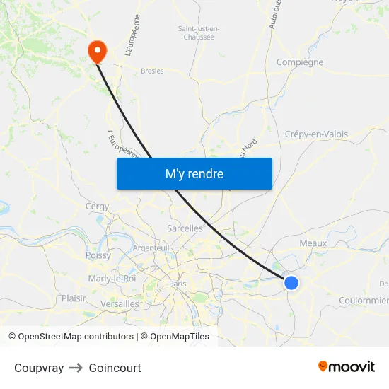 Coupvray to Goincourt map