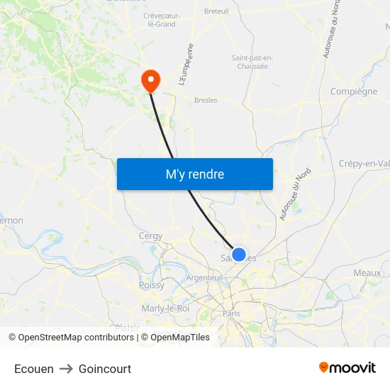 Ecouen to Goincourt map