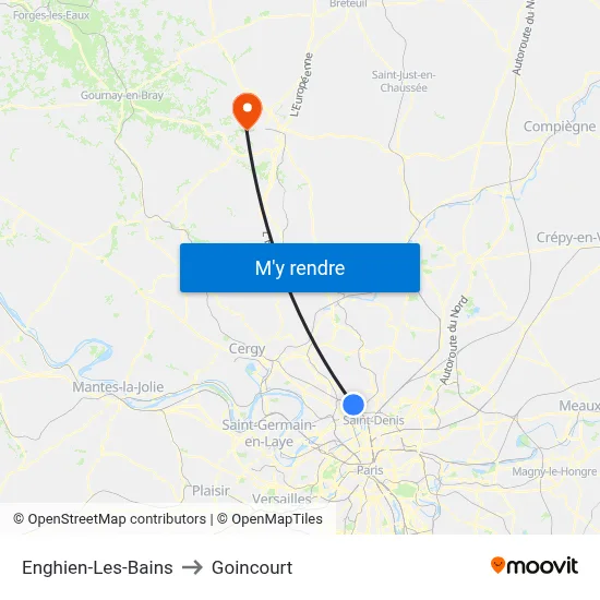 Enghien-Les-Bains to Goincourt map