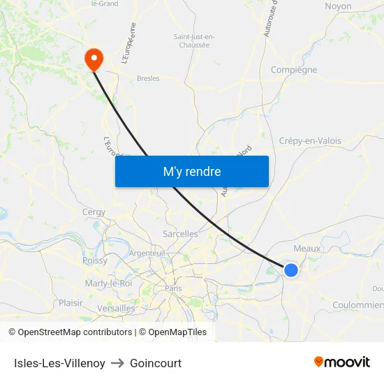 Isles-Les-Villenoy to Goincourt map