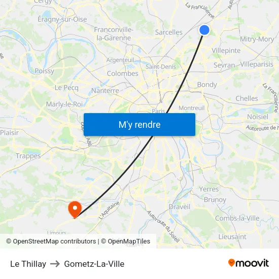 Le Thillay to Gometz-La-Ville map
