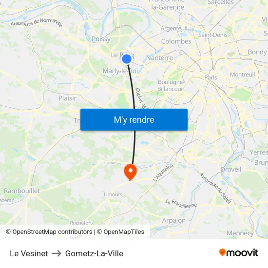 Le Vesinet to Gometz-La-Ville map