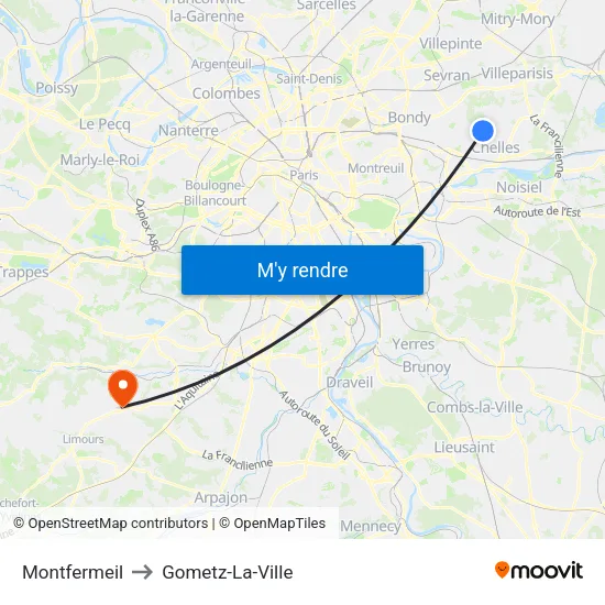 Montfermeil to Gometz-La-Ville map