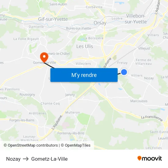 Nozay to Gometz-La-Ville map