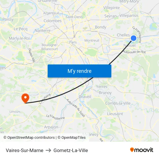 Vaires-Sur-Marne to Gometz-La-Ville map