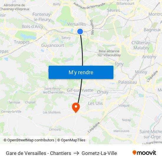 Gare de Versailles - Chantiers to Gometz-La-Ville map