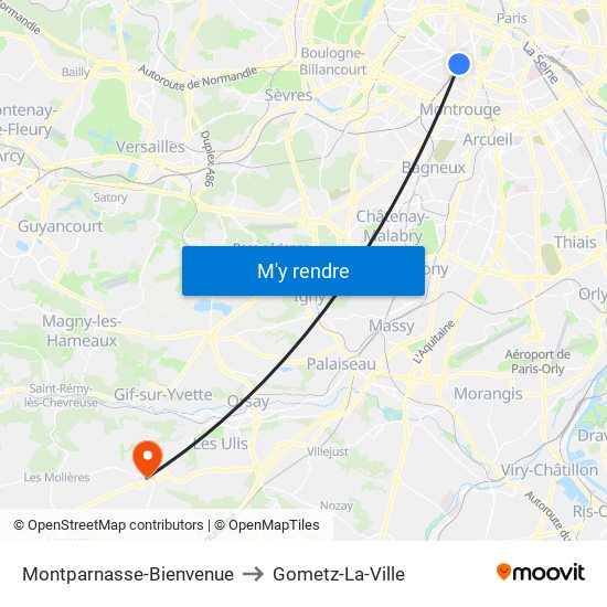 Montparnasse-Bienvenue to Gometz-La-Ville map