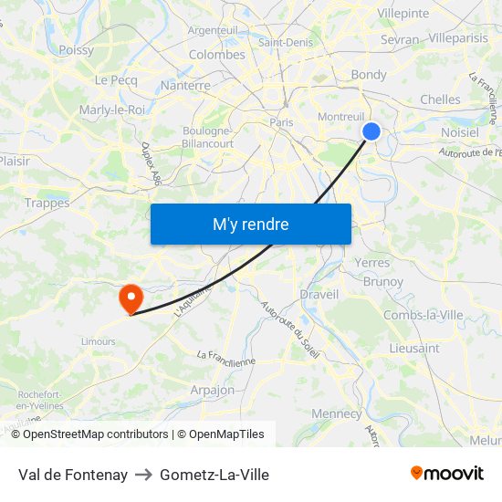 Val de Fontenay to Gometz-La-Ville map