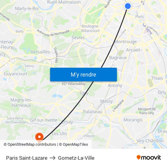 Paris Saint-Lazare to Gometz-La-Ville map