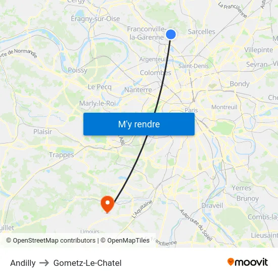 Andilly to Gometz-Le-Chatel map