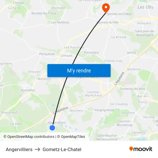 Angervilliers to Gometz-Le-Chatel map
