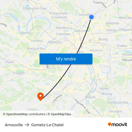 Arnouville to Gometz-Le-Chatel map