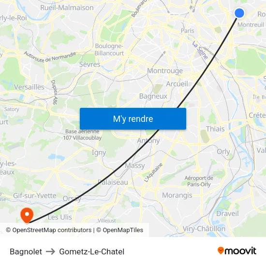 Bagnolet to Gometz-Le-Chatel map