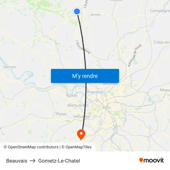 Beauvais to Gometz-Le-Chatel map