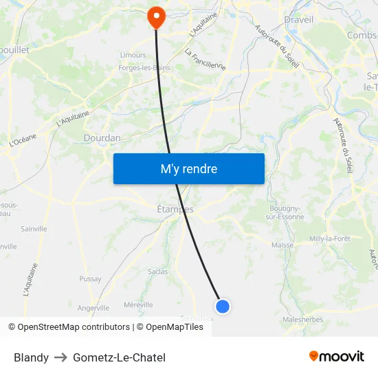 Blandy to Gometz-Le-Chatel map