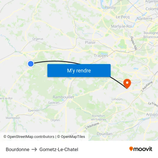 Bourdonne to Gometz-Le-Chatel map