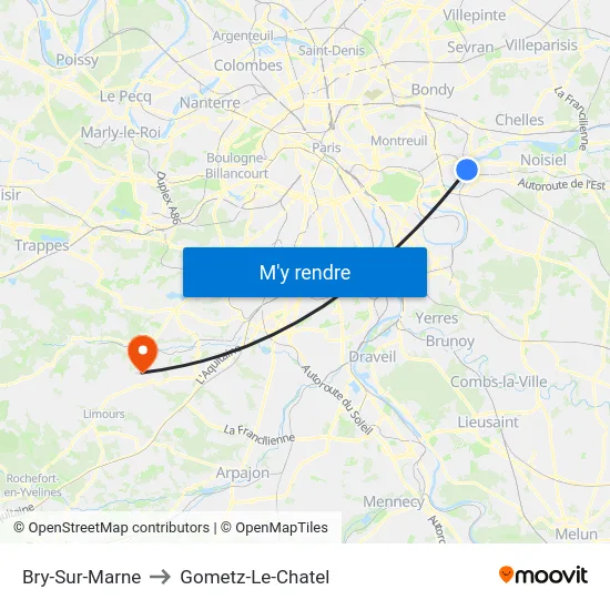 Bry-Sur-Marne to Gometz-Le-Chatel map