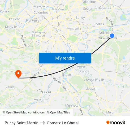 Bussy-Saint-Martin to Gometz-Le-Chatel map