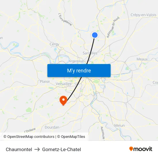 Chaumontel to Gometz-Le-Chatel map