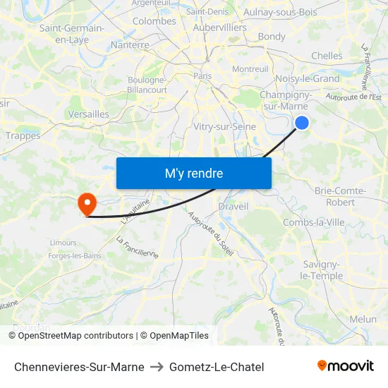 Chennevieres-Sur-Marne to Gometz-Le-Chatel map