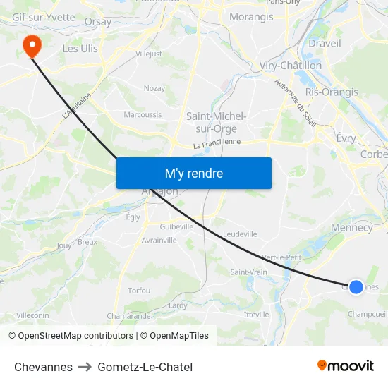 Chevannes to Gometz-Le-Chatel map