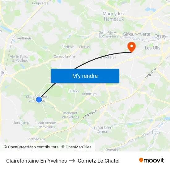 Clairefontaine-En-Yvelines to Gometz-Le-Chatel map