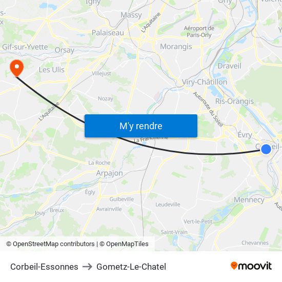Corbeil-Essonnes to Gometz-Le-Chatel map