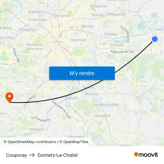 Coupvray to Gometz-Le-Chatel map