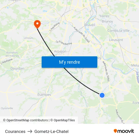 Courances to Gometz-Le-Chatel map
