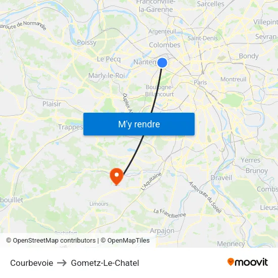 Courbevoie to Gometz-Le-Chatel map
