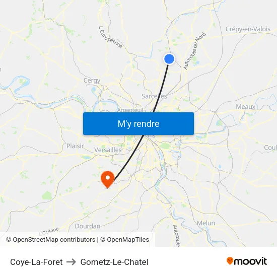Coye-La-Foret to Gometz-Le-Chatel map