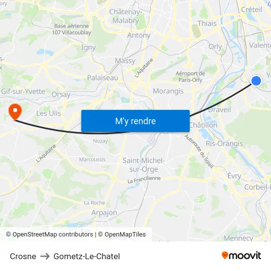 Crosne to Gometz-Le-Chatel map