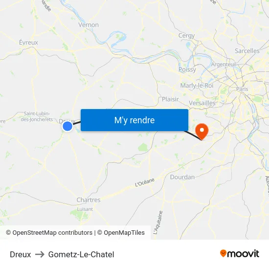 Dreux to Gometz-Le-Chatel map