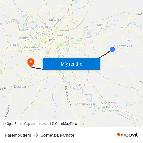 Faremoutiers to Gometz-Le-Chatel map