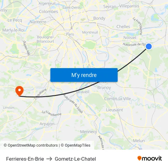 Ferrieres-En-Brie to Gometz-Le-Chatel map