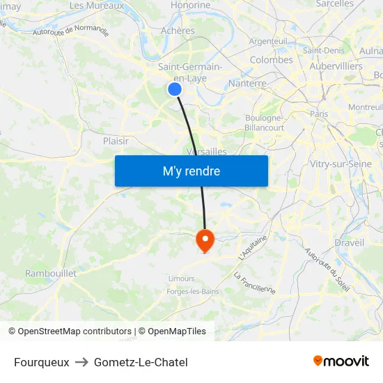 Fourqueux to Gometz-Le-Chatel map