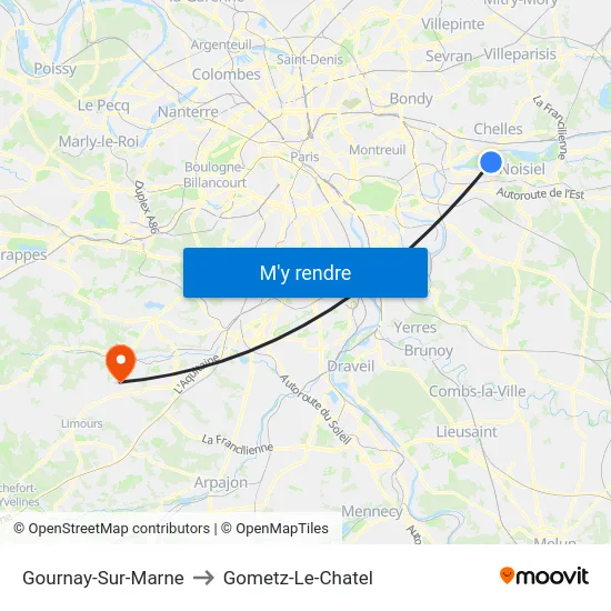 Gournay-Sur-Marne to Gometz-Le-Chatel map