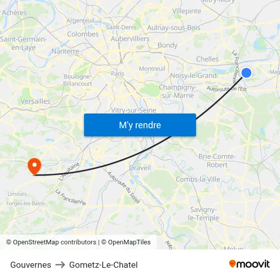 Gouvernes to Gometz-Le-Chatel map