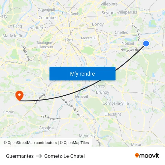 Guermantes to Gometz-Le-Chatel map