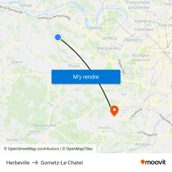 Herbeville to Gometz-Le-Chatel map